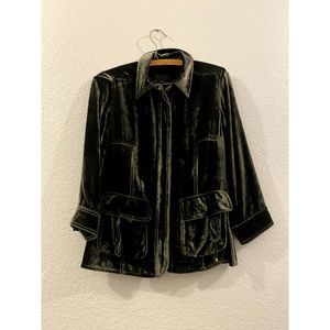 Yansi Fugel womens size 2 jacket green velvet collared silk art to wear‎ jacket